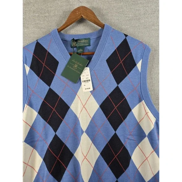 Brooks Brothers Silk Argyle Sweater Vest Mens L St Andrews Links Old Money NEW